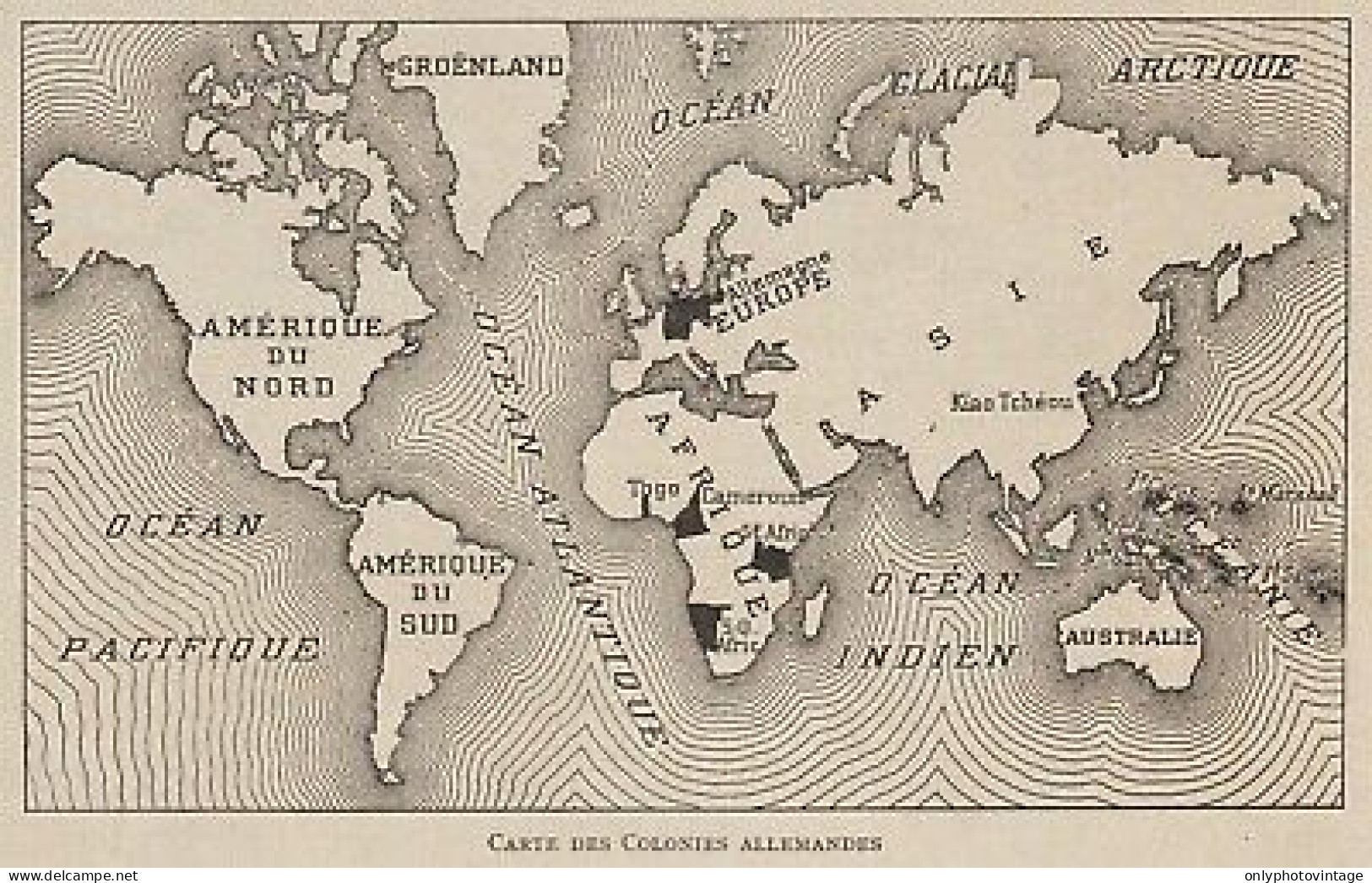 Carte Des Colonies Allemandes - 1916 Mappa Epoca - Vintage Map - Cartes Géographiques