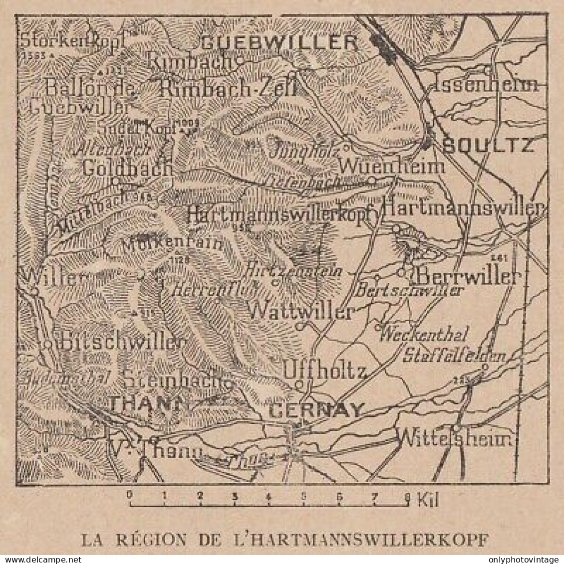 France - La Région De L'Hartmannswillerkopf - 1916 Mappa - Vintage Map - Cartes Géographiques