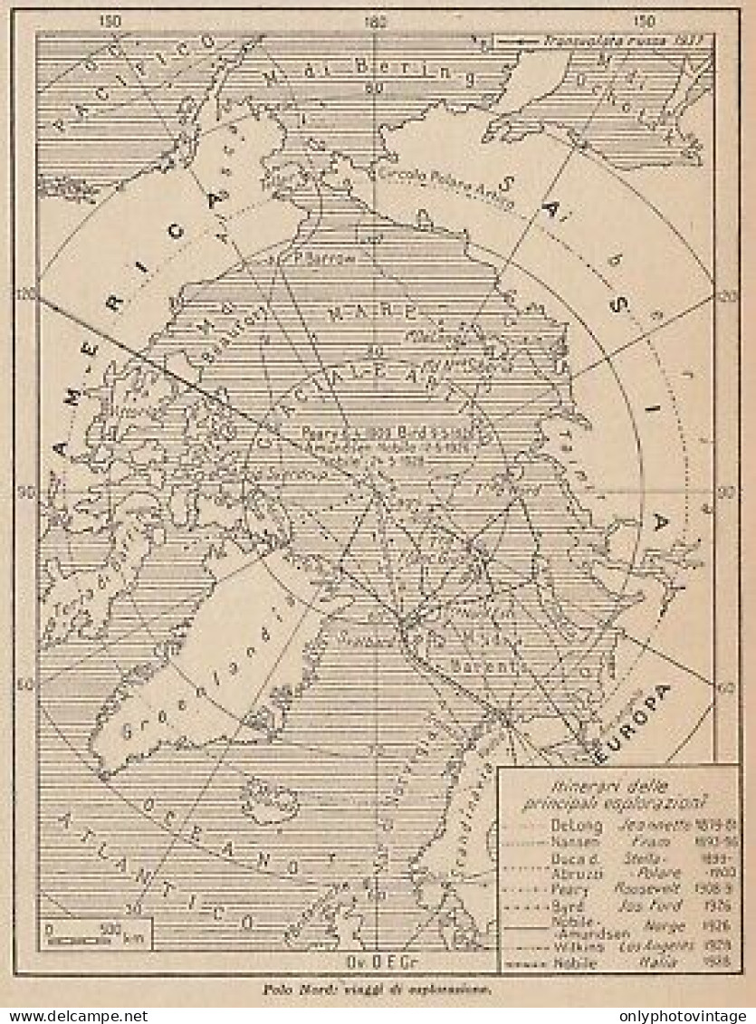 Polo Nord - Viaggi Di Esplorazione - 1953 Mappa Epoca - Vintage Map - Cartes Géographiques