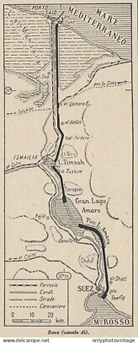 Canale Di Suez - 1953 Mappa Epoca - Vintage Map - Cartes Géographiques