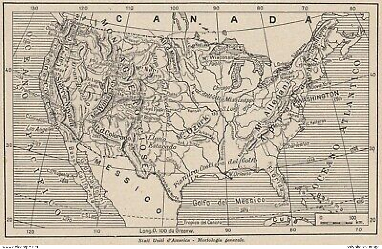 Stati Uniti D'America - Morfologia Generale - 1953 Mappa - Vintage Map - Cartes Géographiques