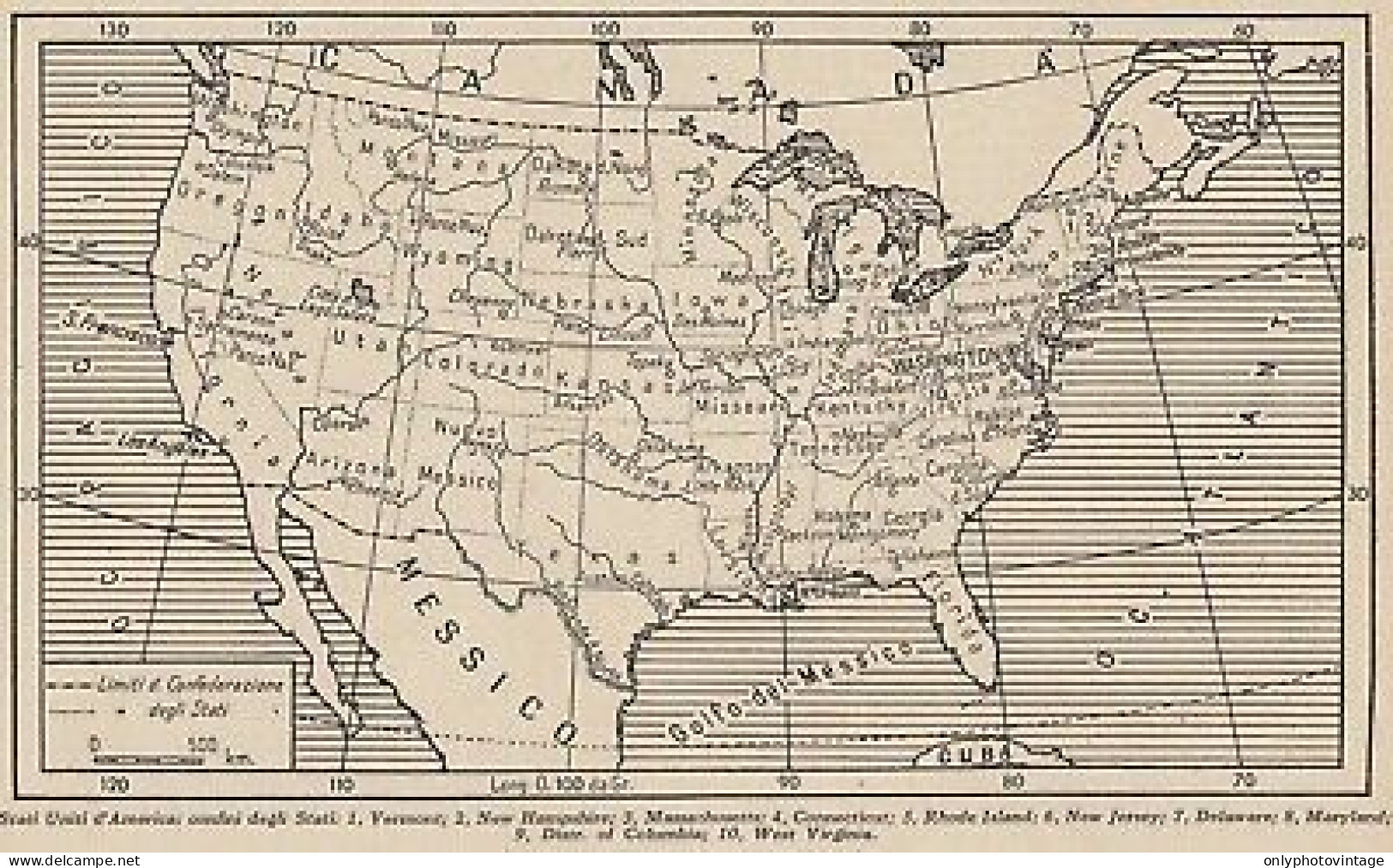 Stati Uniti D'America - Confini Degli Stati - 1953 Mappa - Vintage Map - Cartes Géographiques