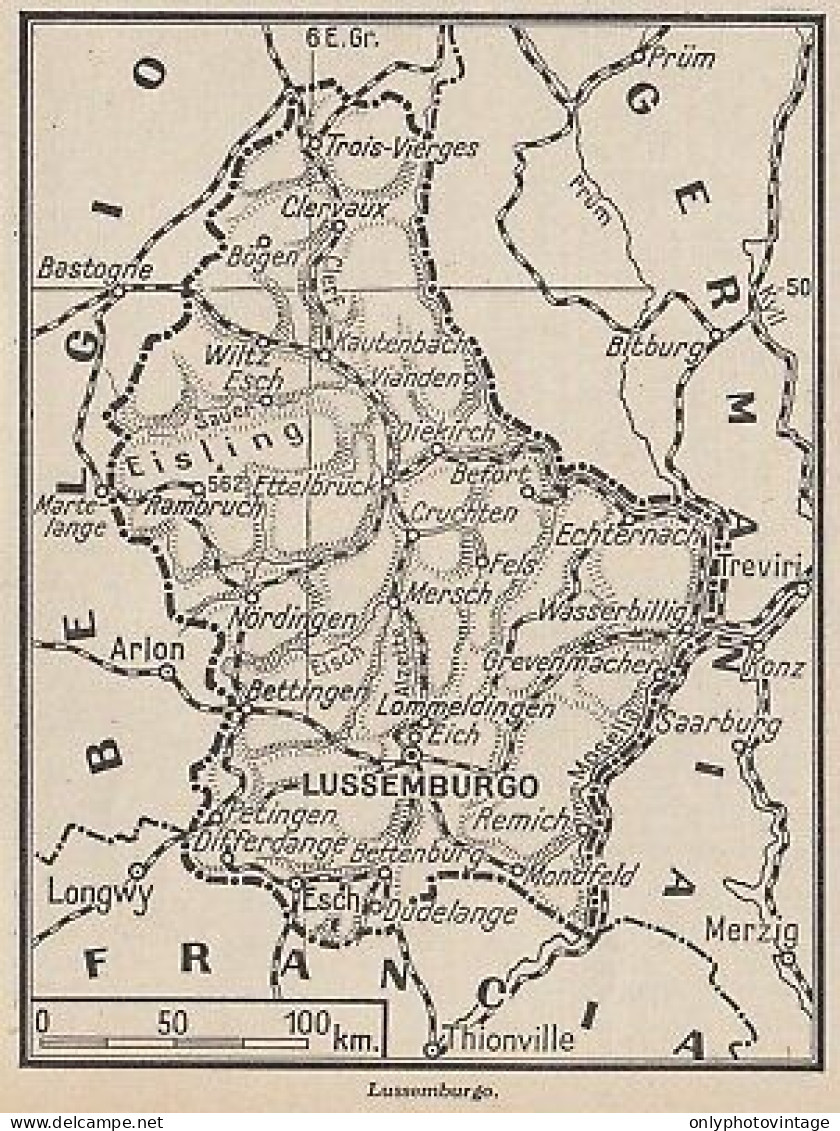 Lussemburgo - 1953 Mappa Epoca - Vintage Map - Geographical Maps