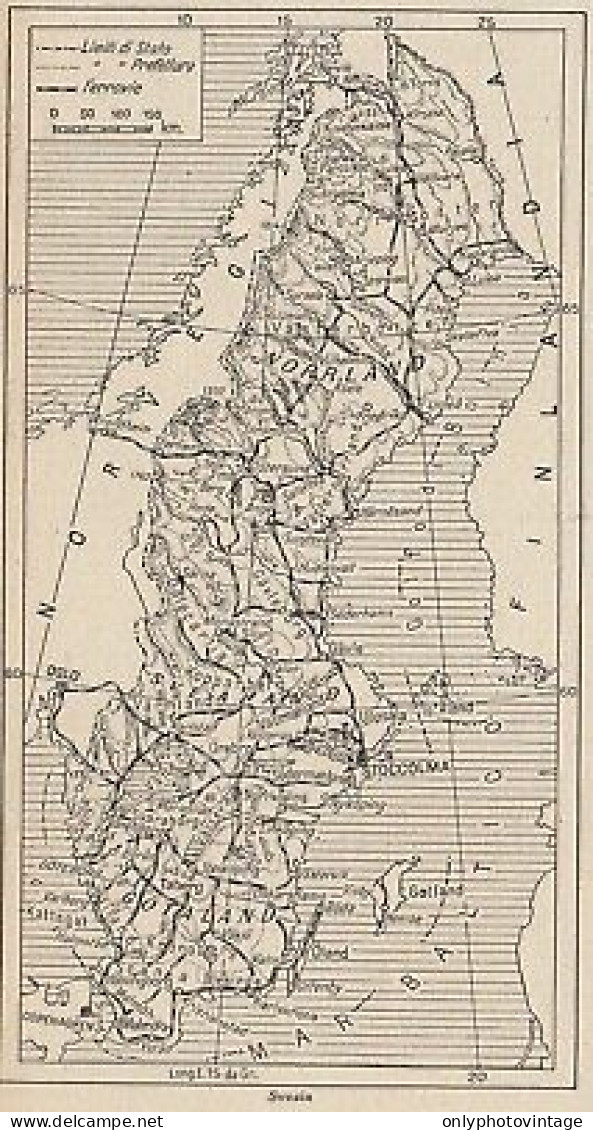Svezia - Limiti Di Stato - Ferrovie - 1953 Mappa Epoca - Vintage Map - Cartes Géographiques