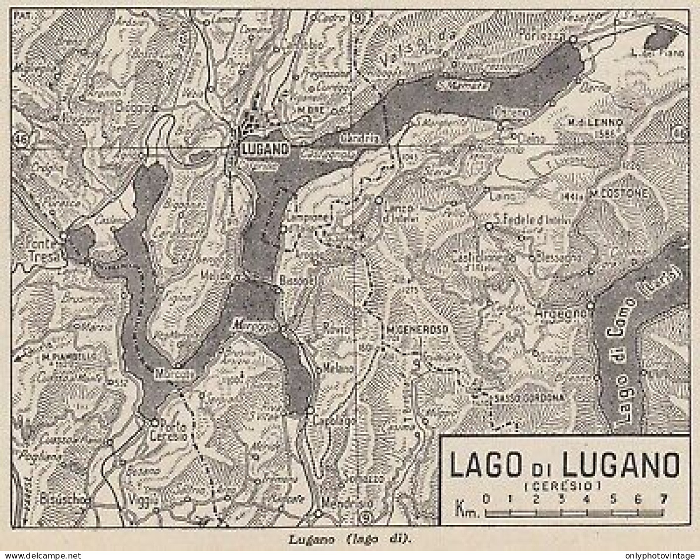 Lago Di Lugano - 1953 Mappa Epoca - Vintage Map - Cartes Géographiques