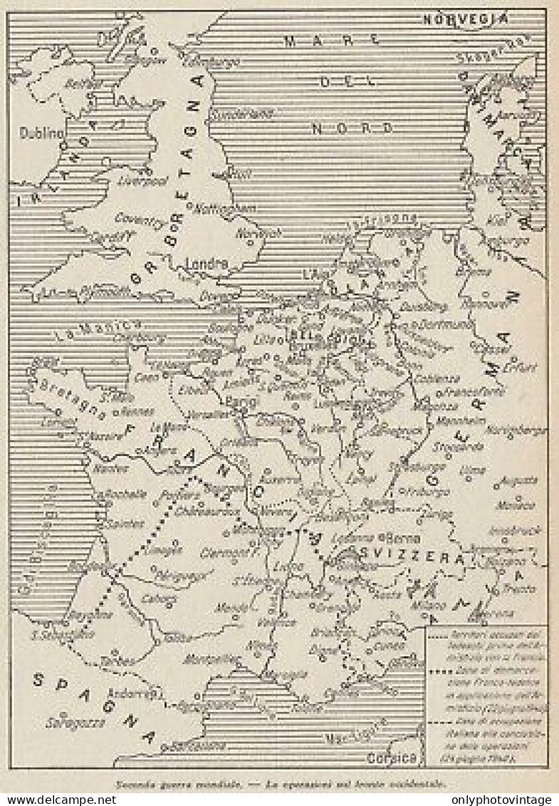 Seconda Guerra Mondiale - Fronte Occidentale - 1953 Mappa - Vintage Map - Geographical Maps