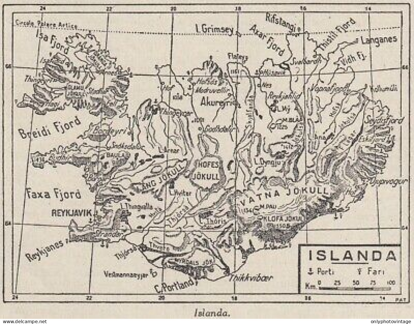 Islanda - 1953 Mappa Epoca - Vintage Map - Cartes Géographiques