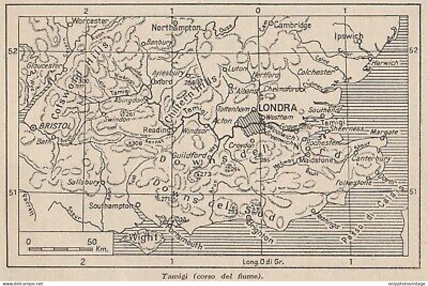 Corso Del Fiume Tamigi - 1953 Mappa Epoca - Vintage Map - Cartes Géographiques