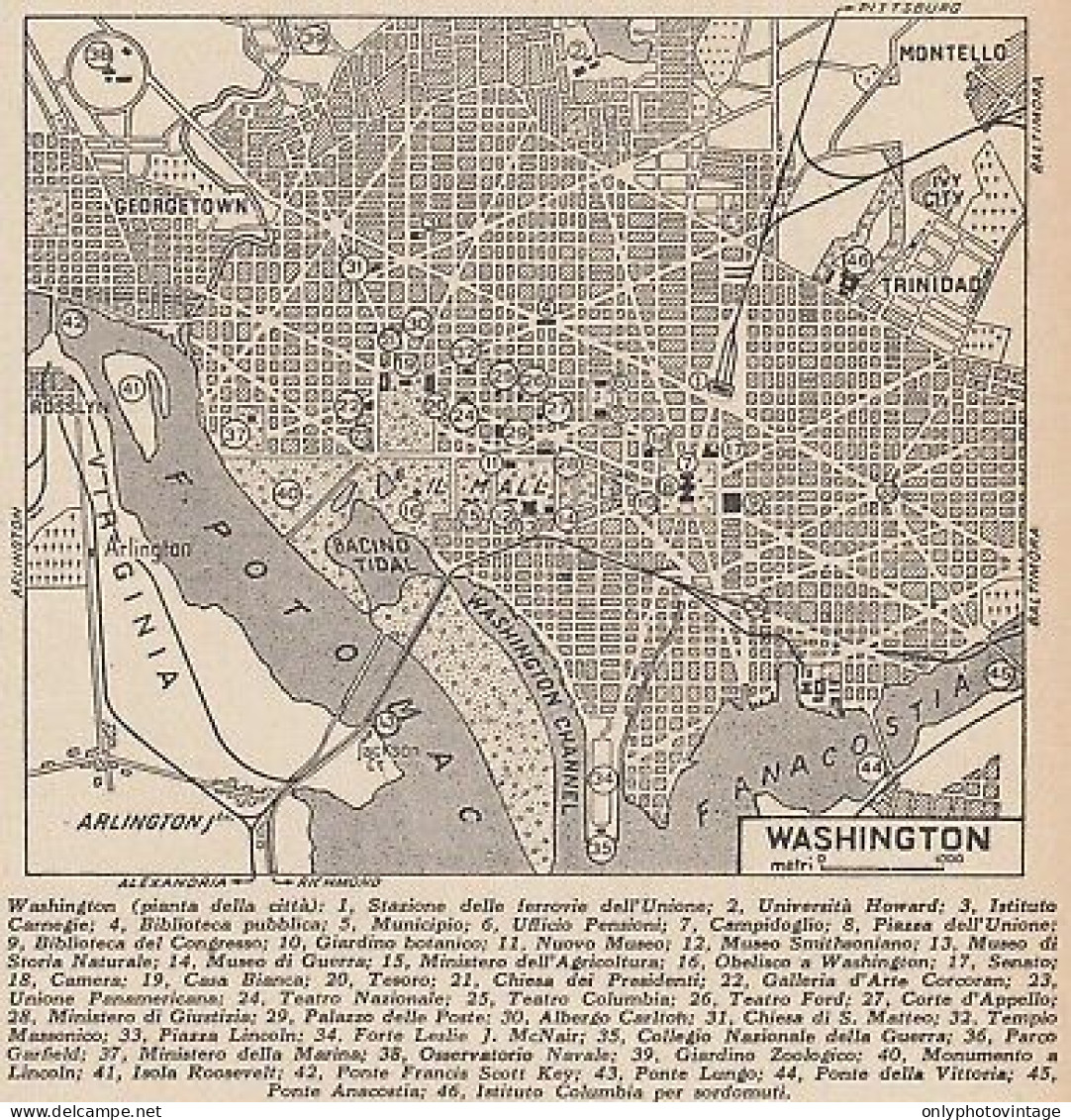 Pianta Della Città Di Washington - 1953 Mappa Epoca - Vintage Map - Geographical Maps