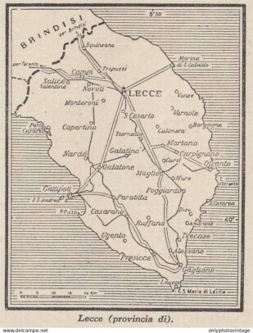 Provincia Di Lecce - 1953 Mappa Epoca - Vintage Map - Carte Geographique