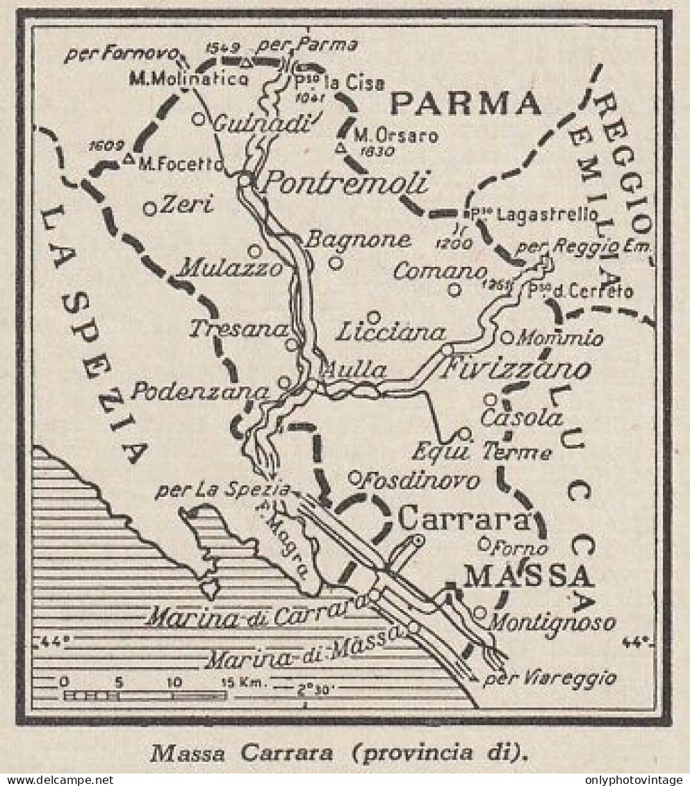 Provincia Di Massa Carrara - 1953 Mappa Epoca - Vintage Map - Carte Geographique