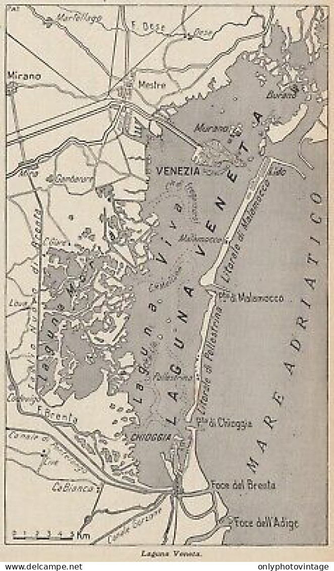 Laguna Veneta - 1953 Mappa Epoca - Vintage Map - Carte Geographique