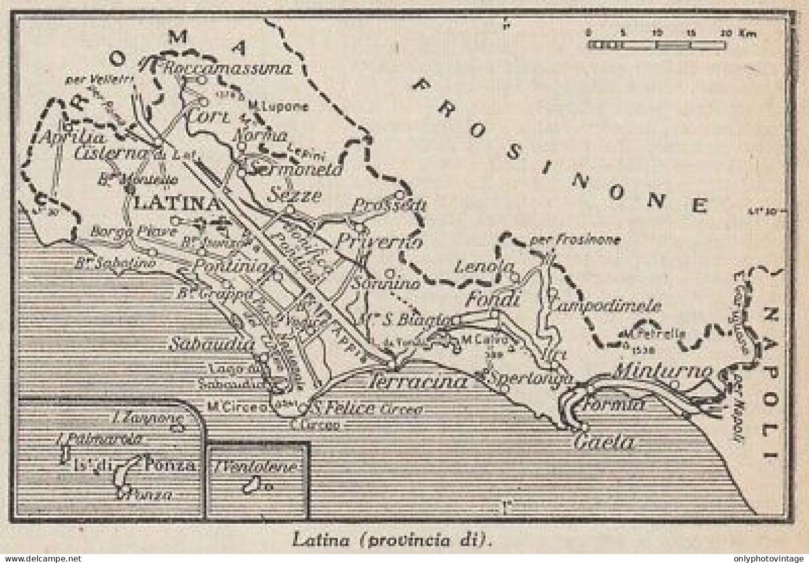 Provincia Di Latina - 1953 Mappa Epoca - Vintage Map - Cartes Géographiques