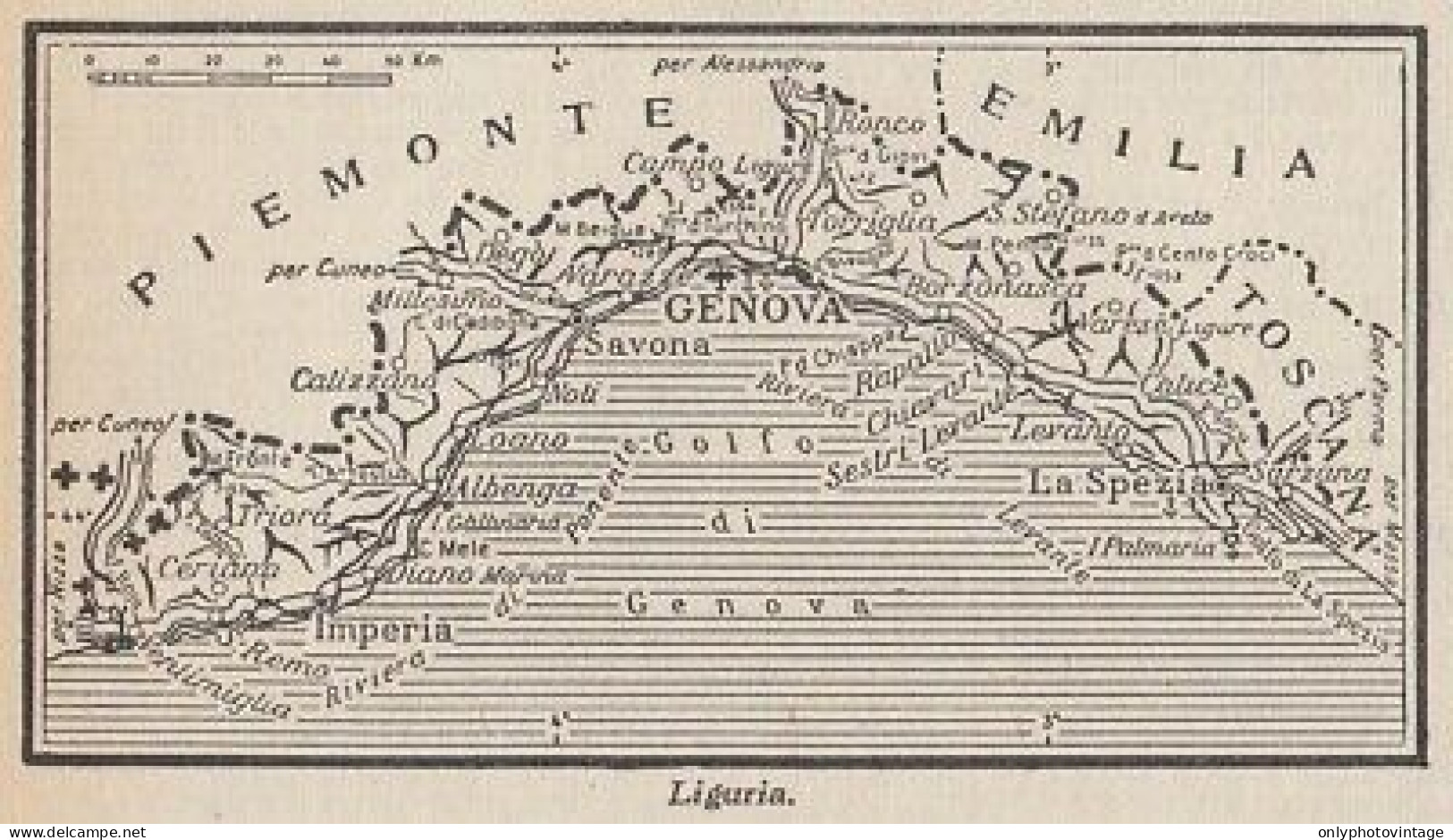 Liguria - 1953 Mappa Epoca - Vintage Map - Carte Geographique