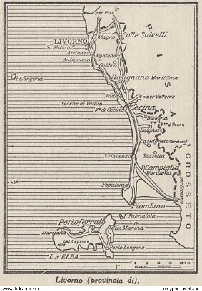 Provincia Di Livorno - 1953 Mappa Epoca - Vintage Map - Carte Geographique