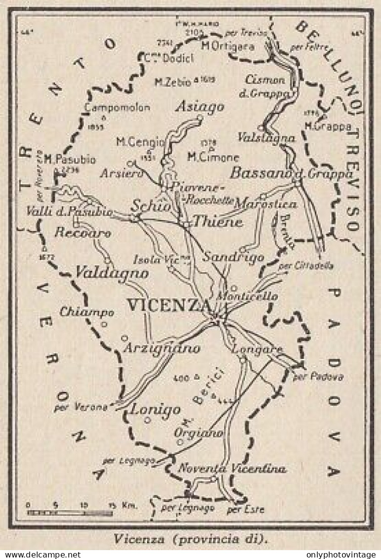 Provincia Di Vicenza - 1953 Mappa Epoca - Vintage Map - Cartes Géographiques