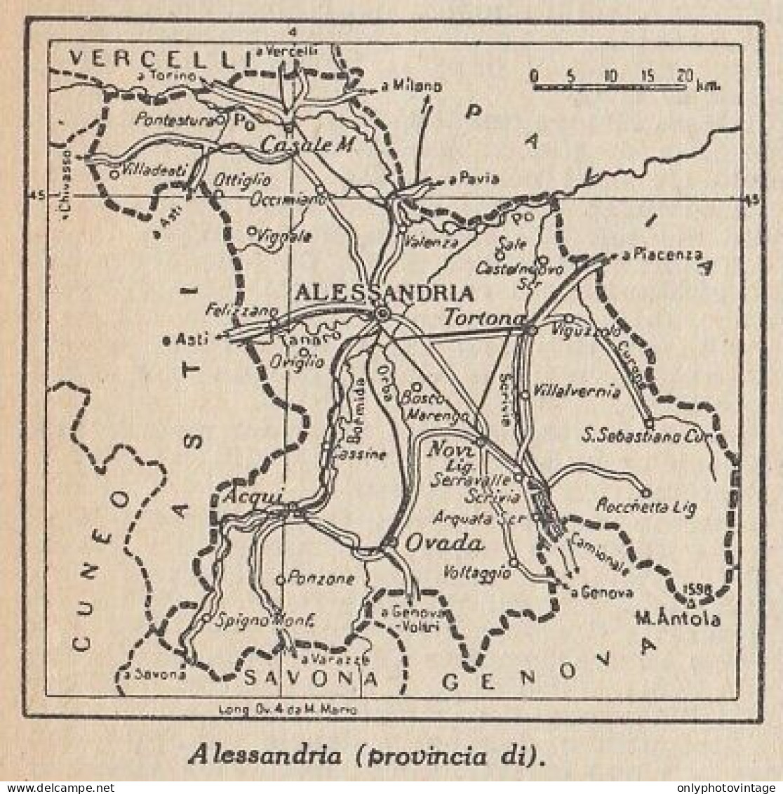 Provincia Di Alessandria - 1953 Mappa Epoca - Vintage Map - Cartes Géographiques