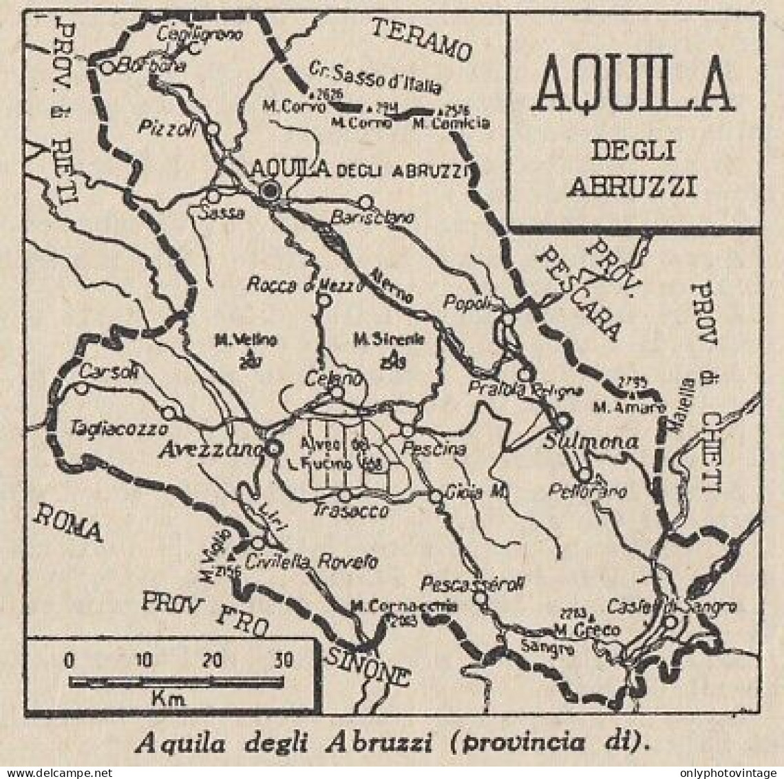 Provincia Di Aquila Degli Abruzzi - 1953 Mappa Epoca - Vintage Map - Carte Geographique