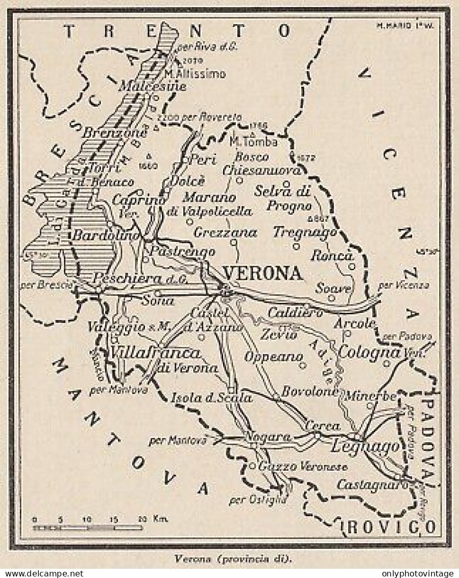 Provincia Di Verona - 1953 Mappa Epoca - Vintage Map - Cartes Géographiques