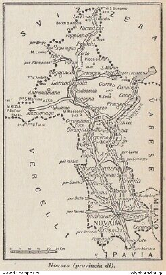 Provincia Di Novara - 1953 Mappa Epoca - Vintage Map - Cartes Géographiques