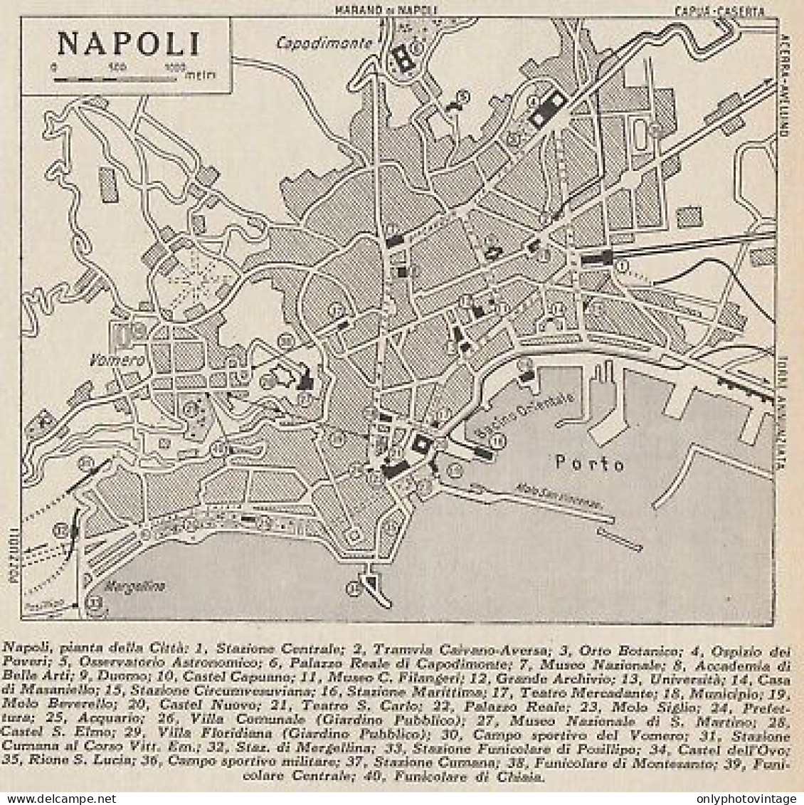 Pianta Della Città Di Napoli - 1953 Mappa Epoca - Vintage Map - Carte Geographique