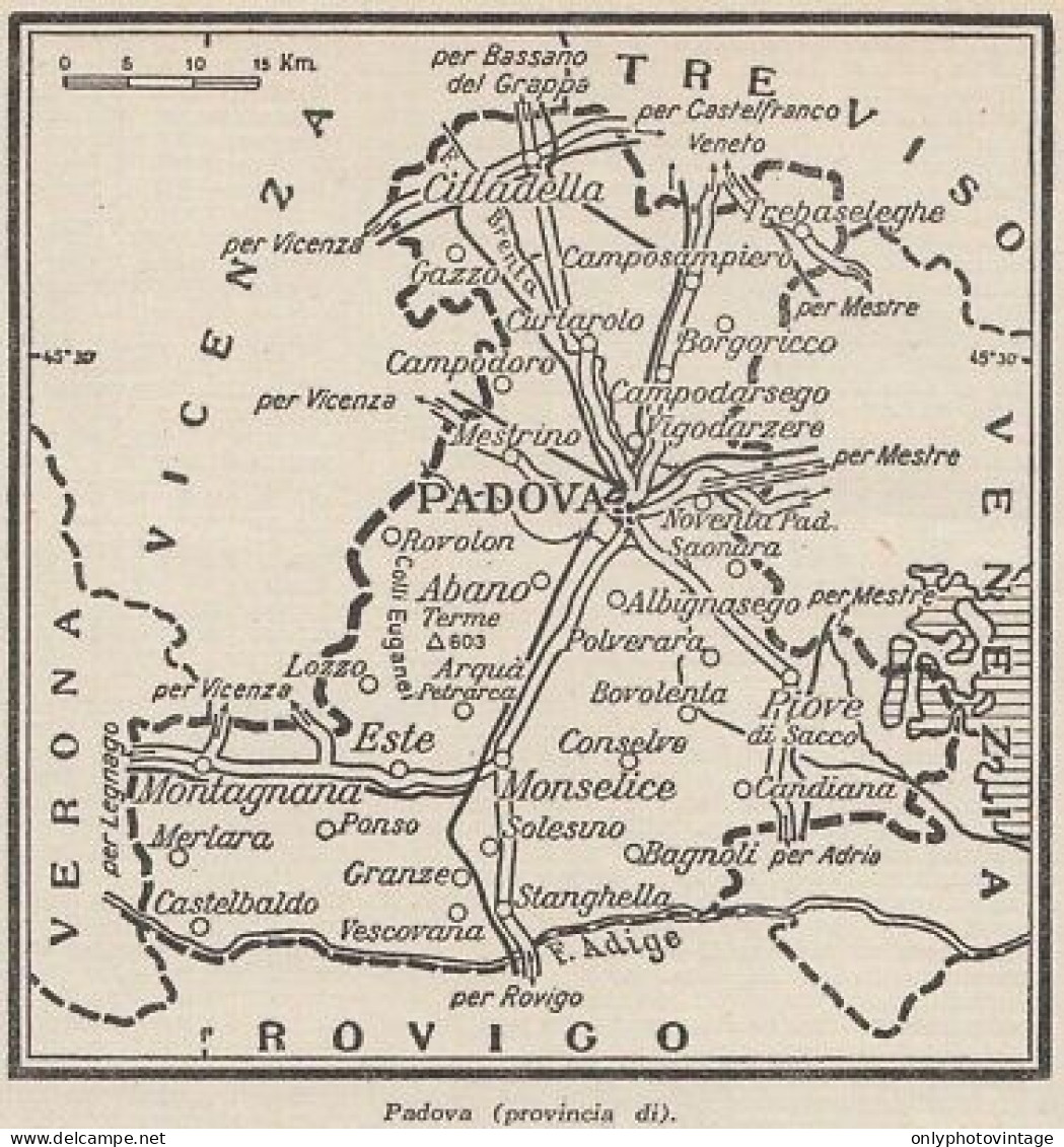 Provincia Di Padova - 1953 Mappa Epoca - Vintage Map - Carte Geographique