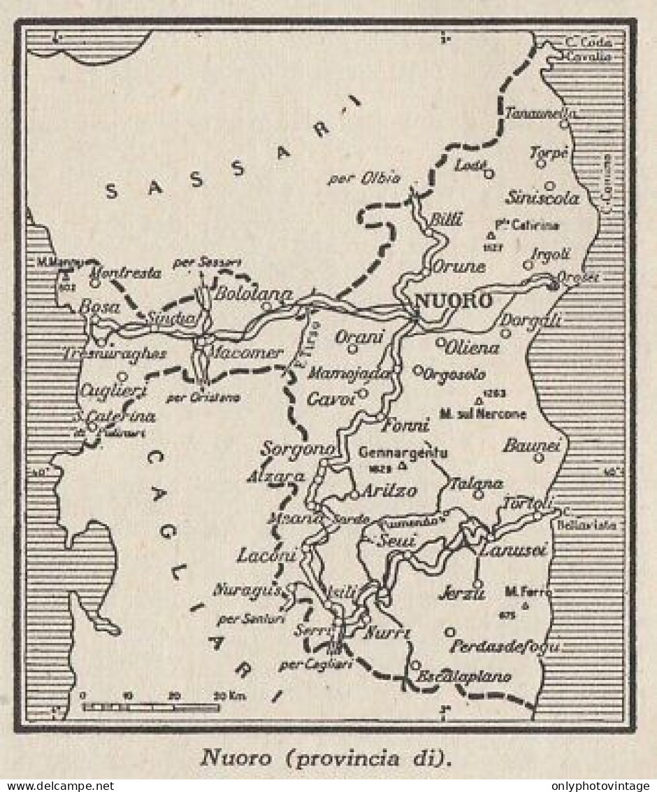 Provincia Di Nuoro - 1953 Mappa Epoca - Vintage Map - Cartes Géographiques