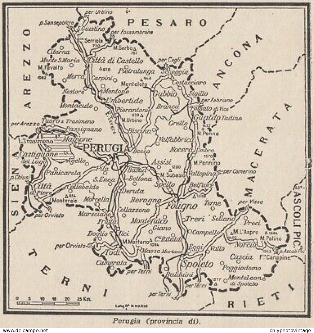 Provincia Di Perugia - 1953 Mappa Epoca - Vintage Map - Carte Geographique