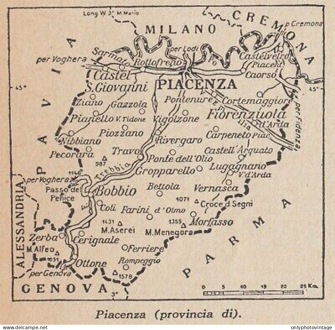 Provincia Di Piacenza - 1953 Mappa Epoca - Vintage Map - Cartes Géographiques