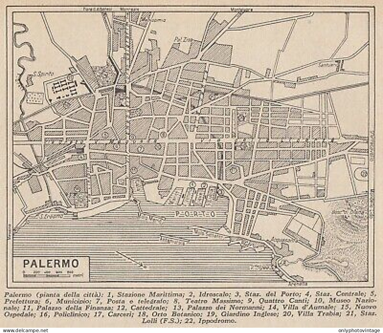 Pianta Della Città Di Palermo - 1953 Mappa Epoca - Vintage Map - Carte Geographique