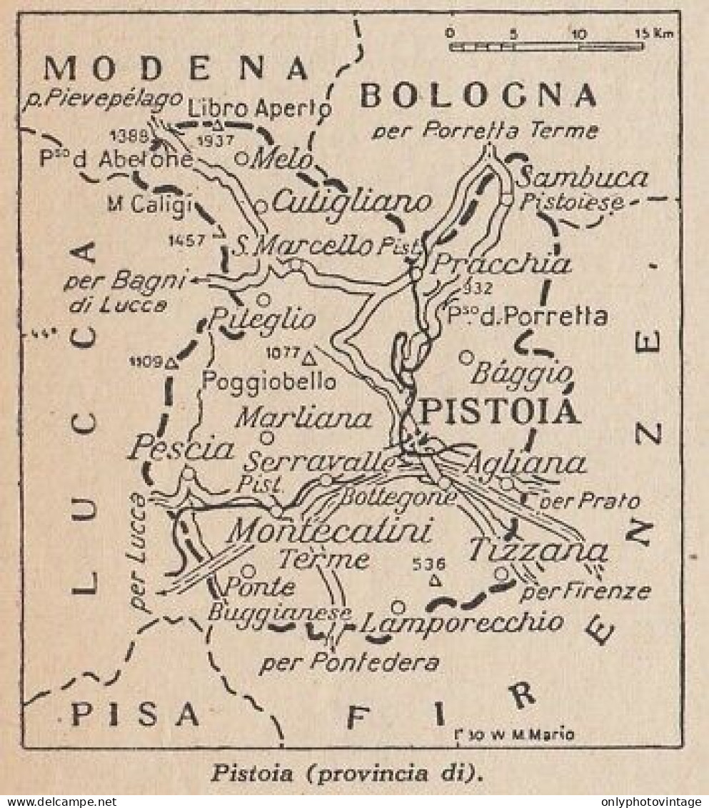 Provincia Di Pistoia - 1953 Mappa Epoca - Vintage Map - Carte Geographique