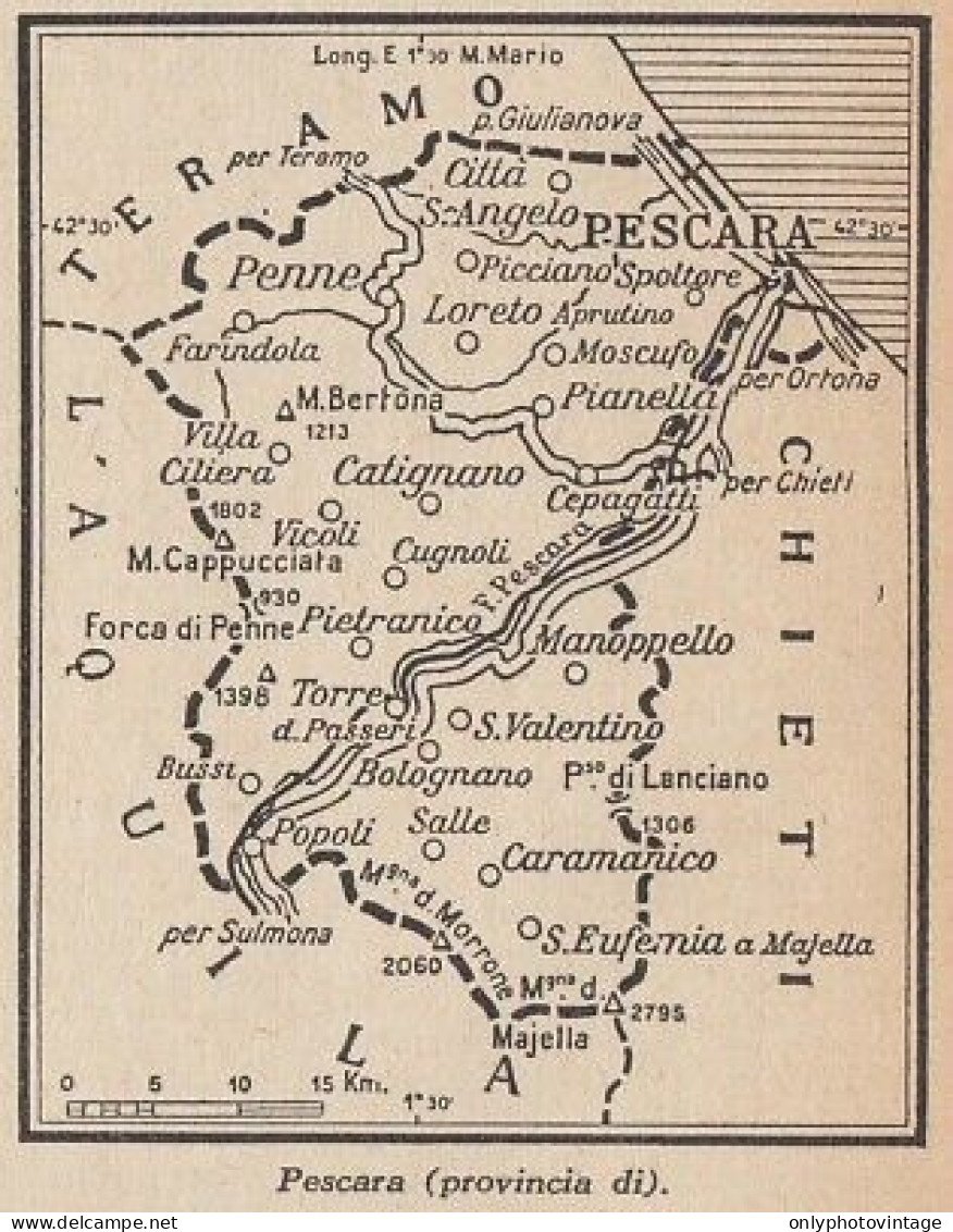 Provincia Di Pescara - 1953 Mappa Epoca - Vintage Map - Carte Geographique