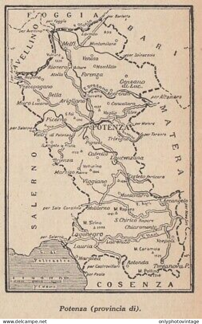 Provincia Di Potenza - 1953 Mappa Epoca - Vintage Map - Carte Geographique