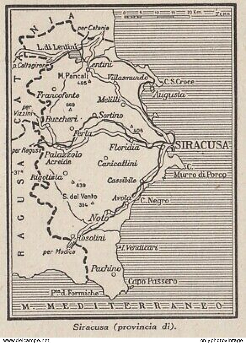 Provincia Di Siracusa - 1953 Mappa Epoca - Vintage Map - Carte Geographique