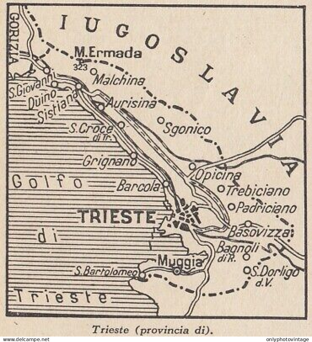 Provincia Di Trieste - 1953 Mappa Epoca - Vintage Map - Carte Geographique