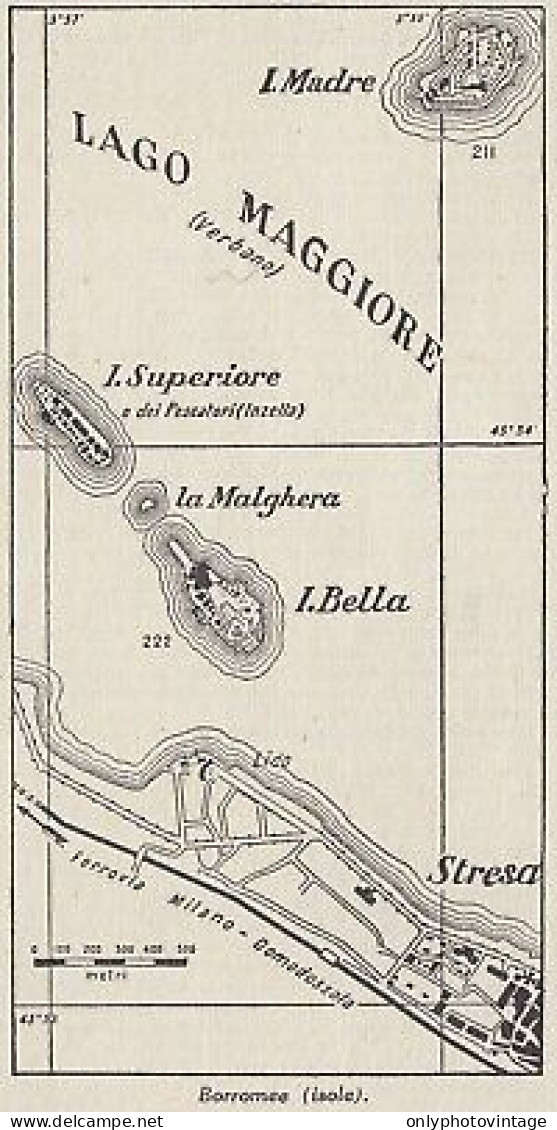 Isole Borromee - Lago Maggiore - Stresa - 1953 Mappa Epoca - Vintage Map - Carte Geographique