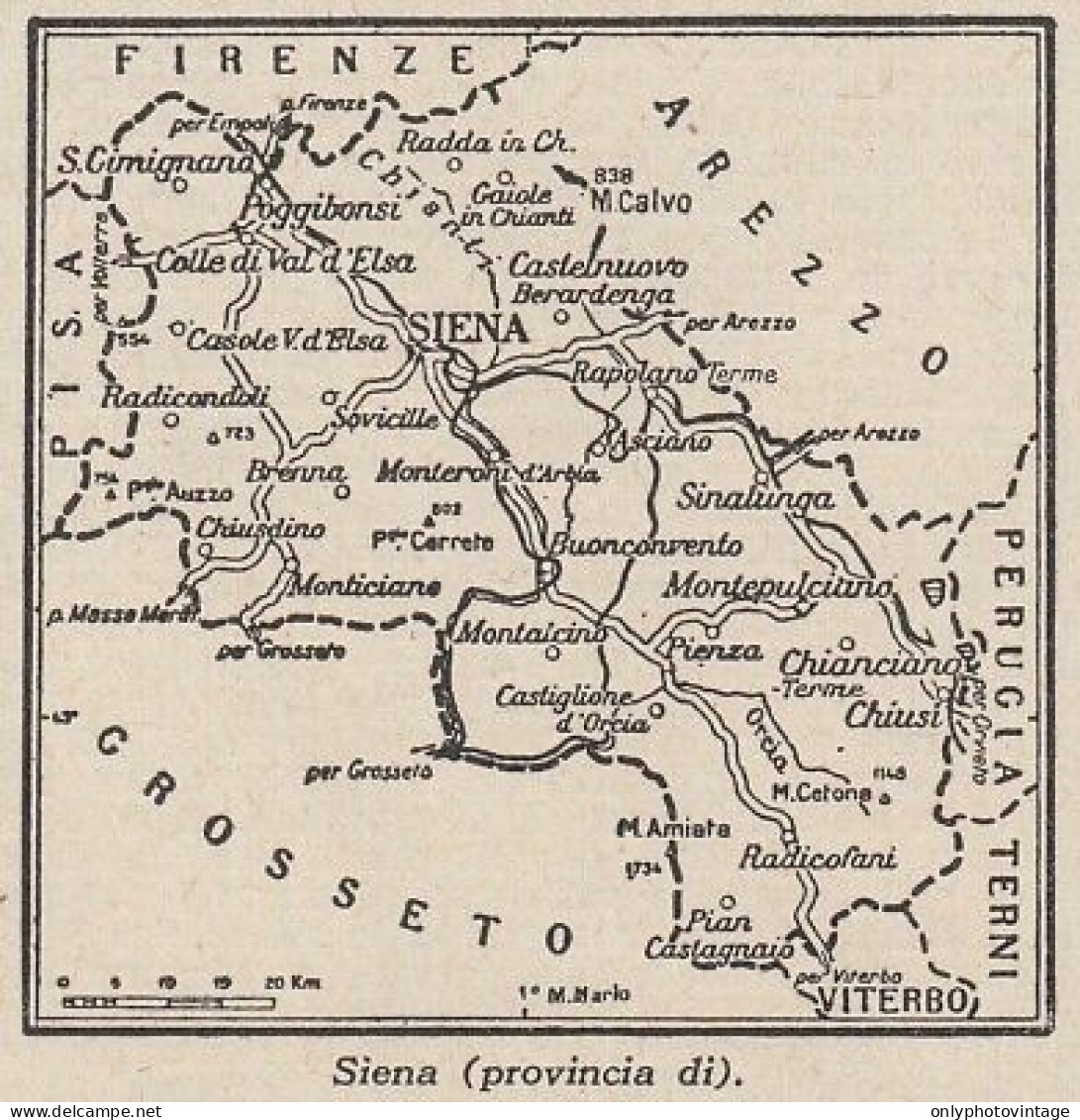 Provincia Di Siena - 1953 Mappa Epoca - Vintage Map - Cartes Géographiques