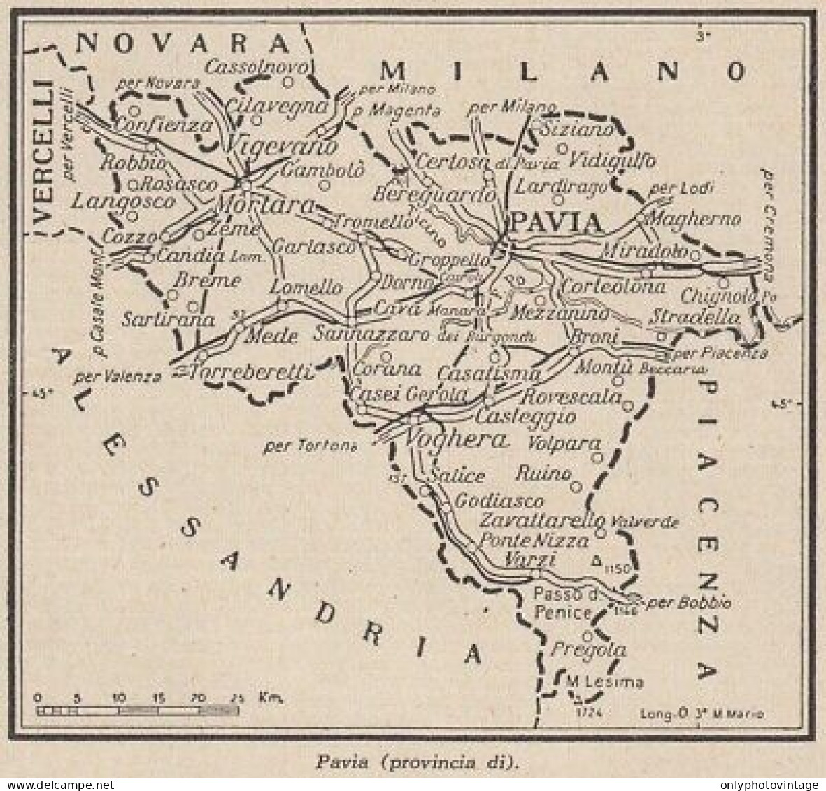 Provincia Di Pavia - 1953 Mappa Epoca - Vintage Map - Cartes Géographiques