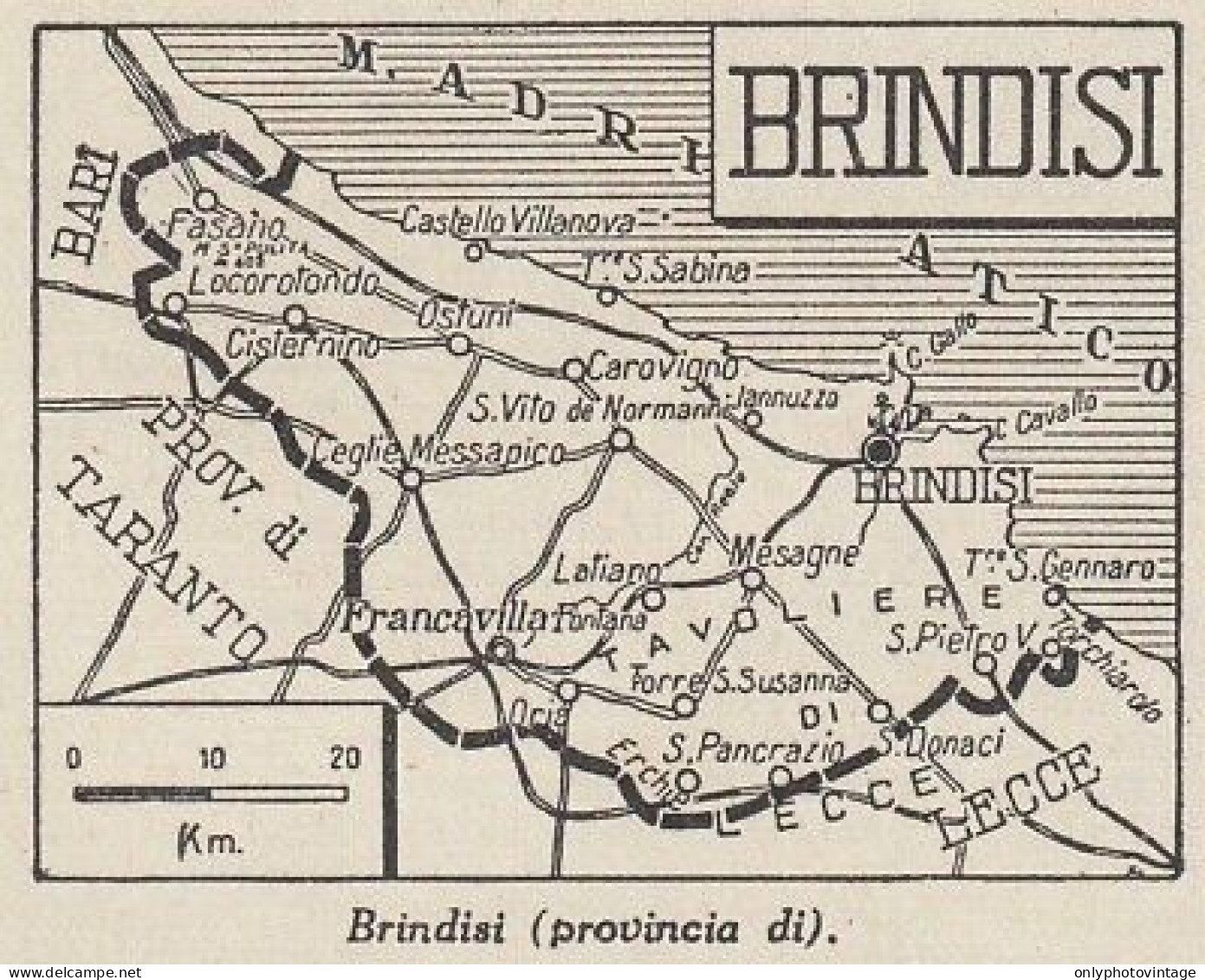 Provincia Di Brindisi - 1953 Mappa Epoca - Vintage Map - Cartes Géographiques