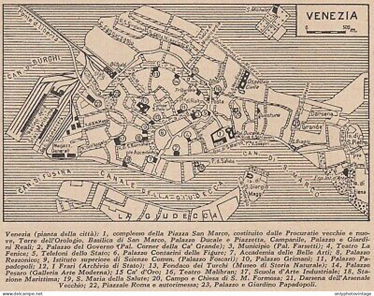 Pianta Della Città Di Venezia - 1953 Mappa Epoca - Vintage Map - Carte Geographique