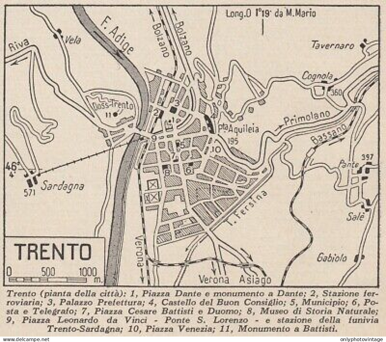 Pianta Della Città Di Trento - 1953 Mappa Epoca - Vintage Map - Cartes Géographiques