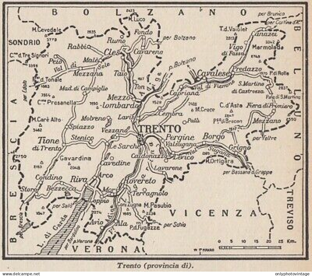 Provincia Di Trento - 1953 Mappa Epoca - Vintage Map - Carte Geographique