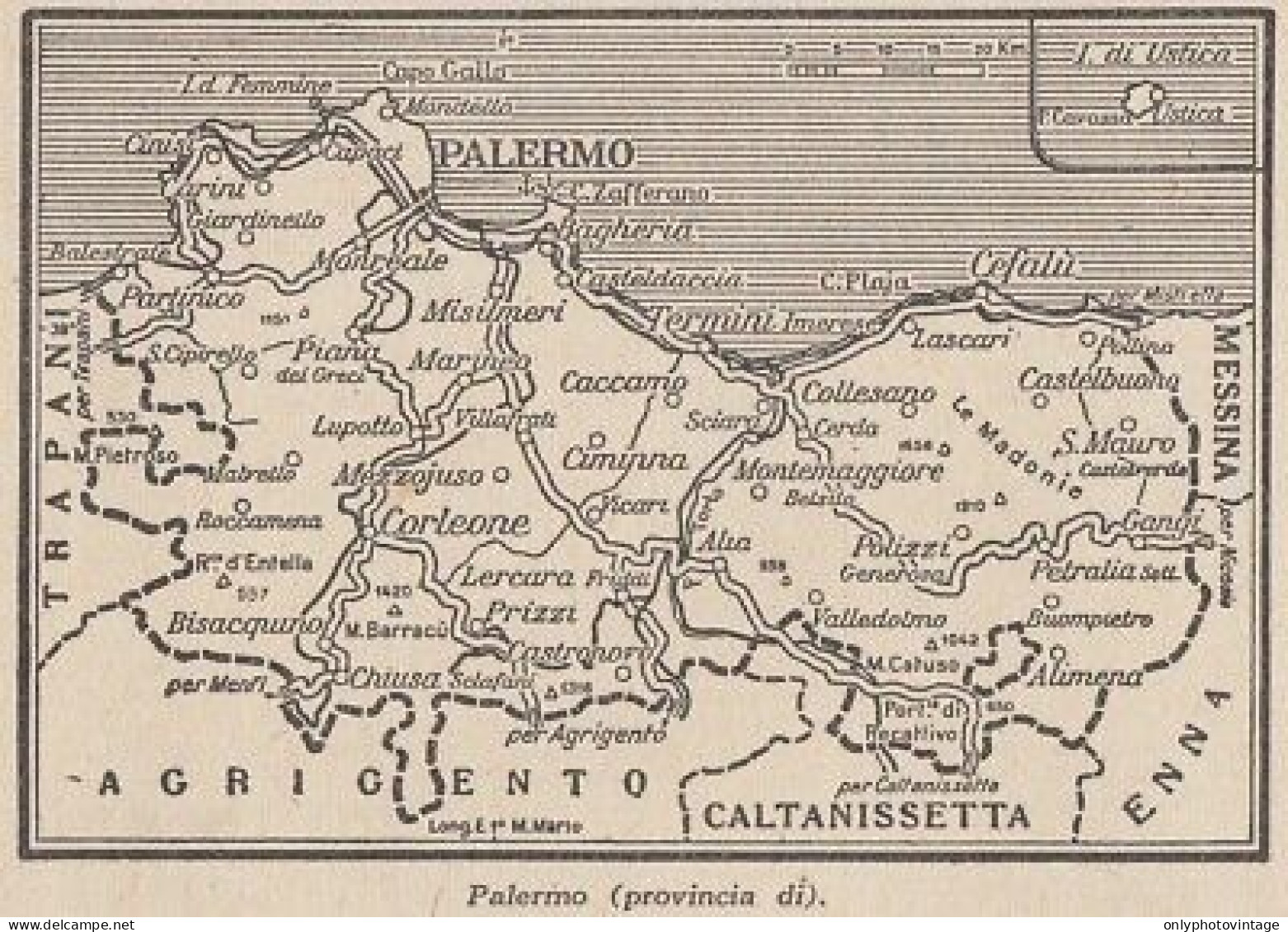 Provincia Di Palermo - 1953 Mappa Epoca - Vintage Map - Cartes Géographiques