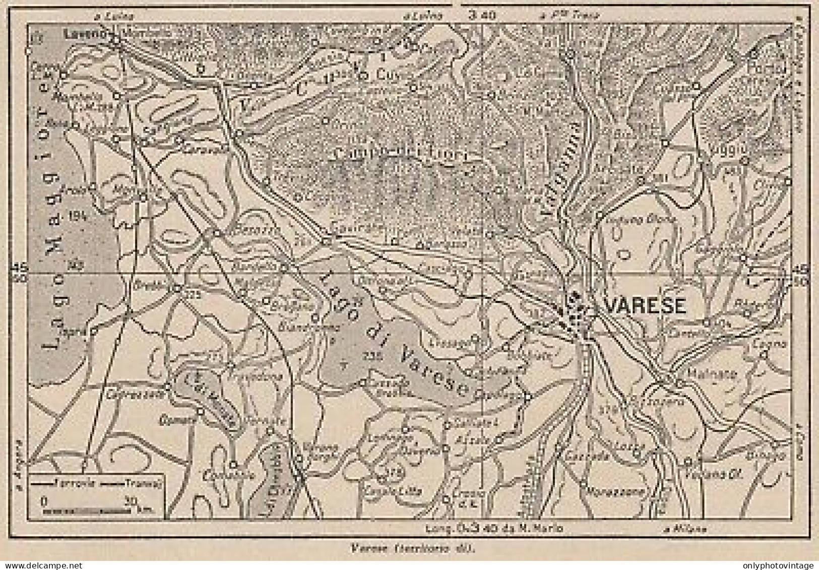 Territorio Di Varese - 1953 Mappa Epoca - Vintage Map - Carte Geographique