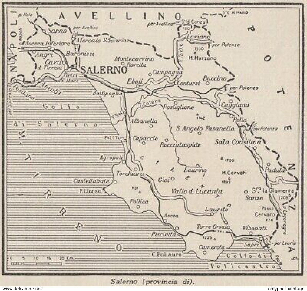 Provincia Di Salerno - 1953 Mappa Epoca - Vintage Map - Carte Geographique