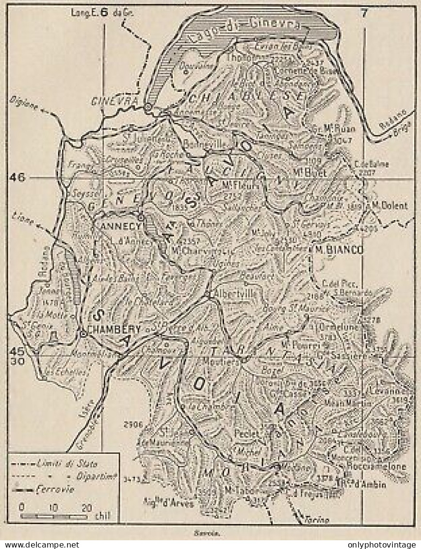 France - Savoia - 1953 Mappa Epoca - Vintage Map - Carte Geographique