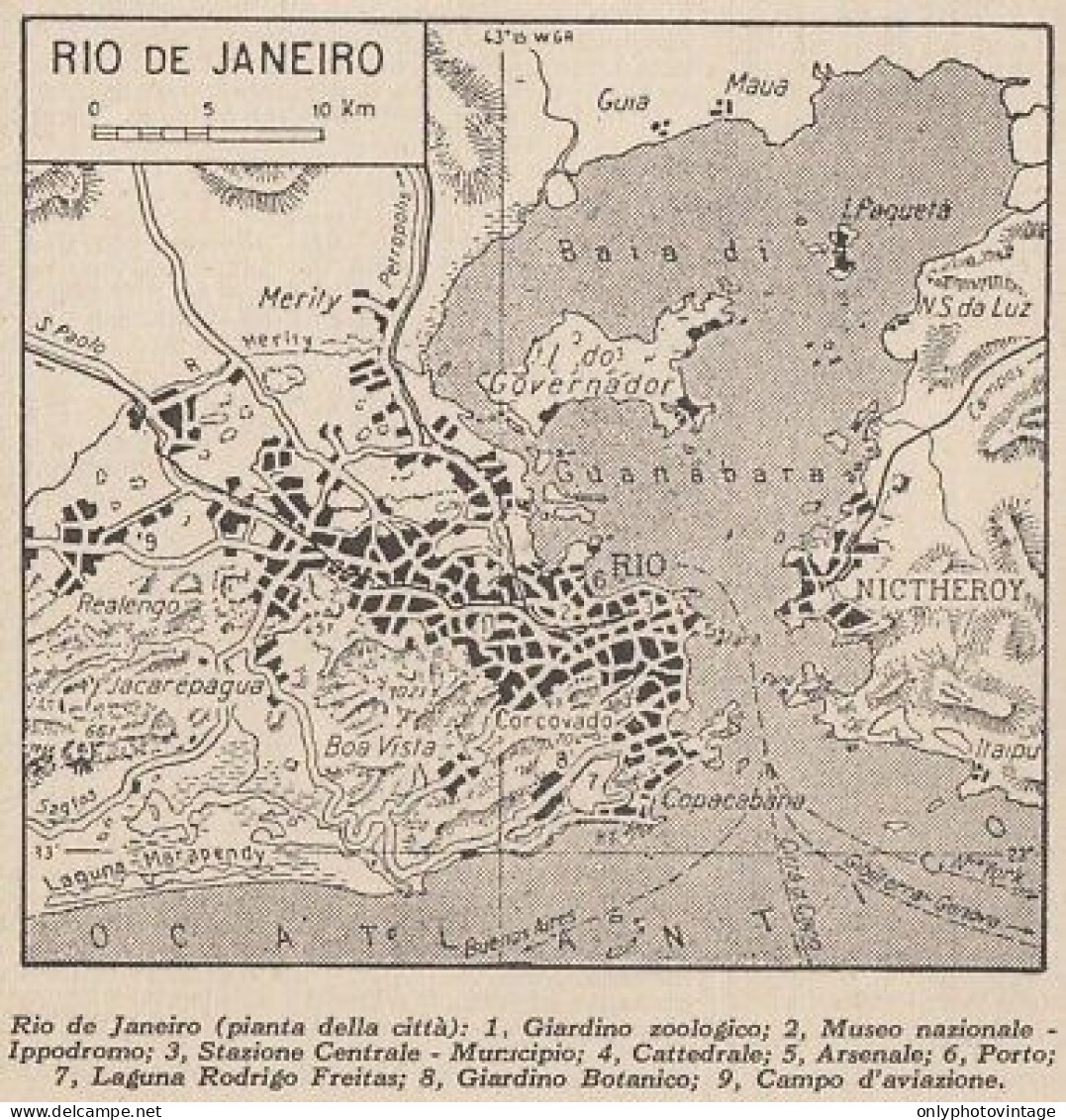 Brazil - Rio De Janeiro - Pianta Città - 1953 Mappa Epoca - Vintage Map - Carte Geographique
