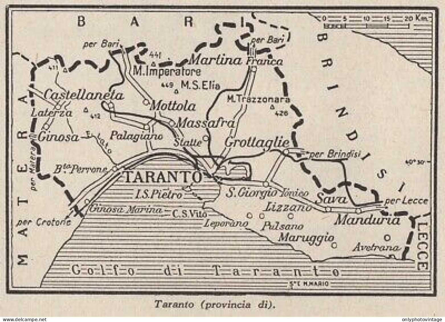 Provincia Di Taranto - 1953 Mappa Epoca - Vintage Map - Carte Geographique