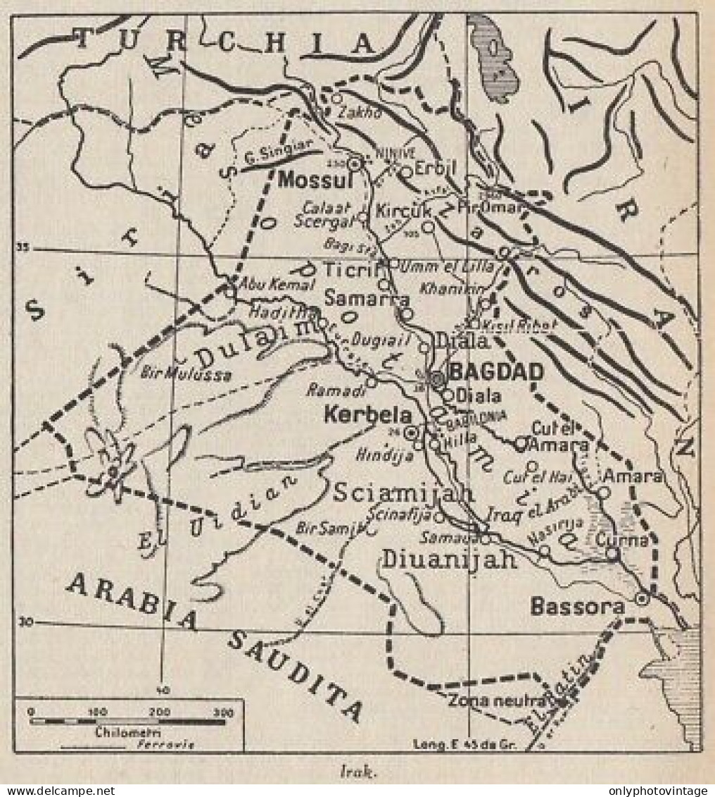 Iraq - 1953 Mappa Epoca - Vintage Map - Carte Geographique