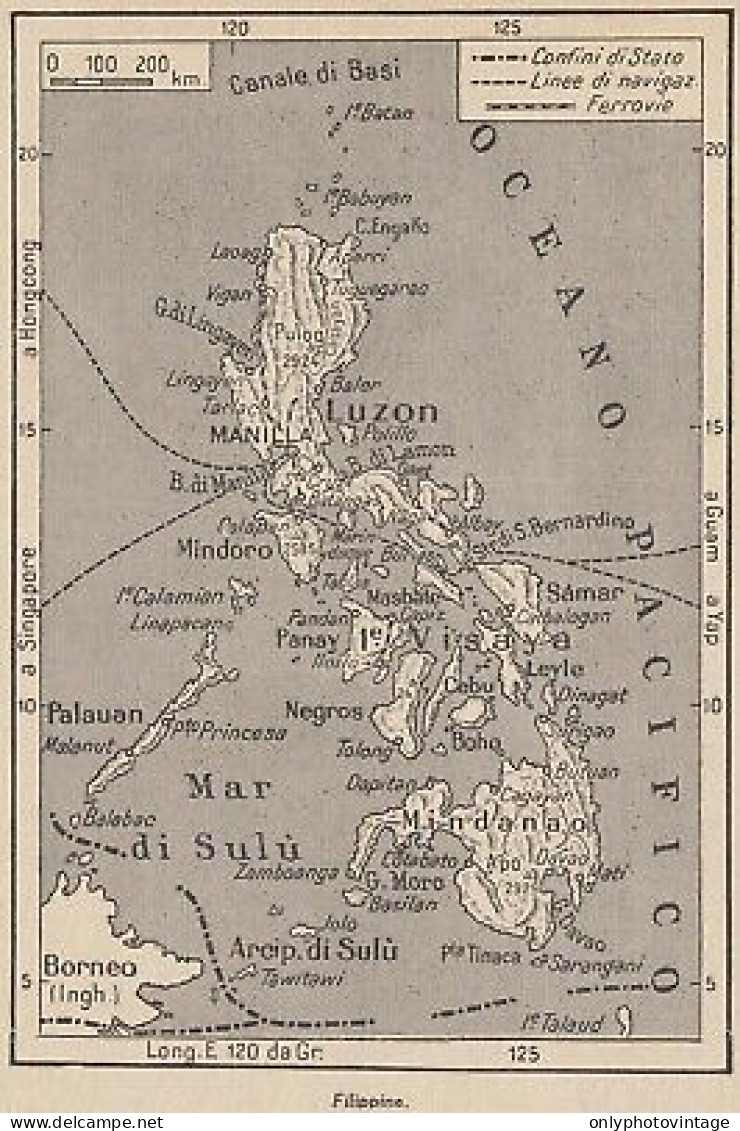 Filippine - Philippines - 1953 Mappa Epoca - Vintage Map - Carte Geographique